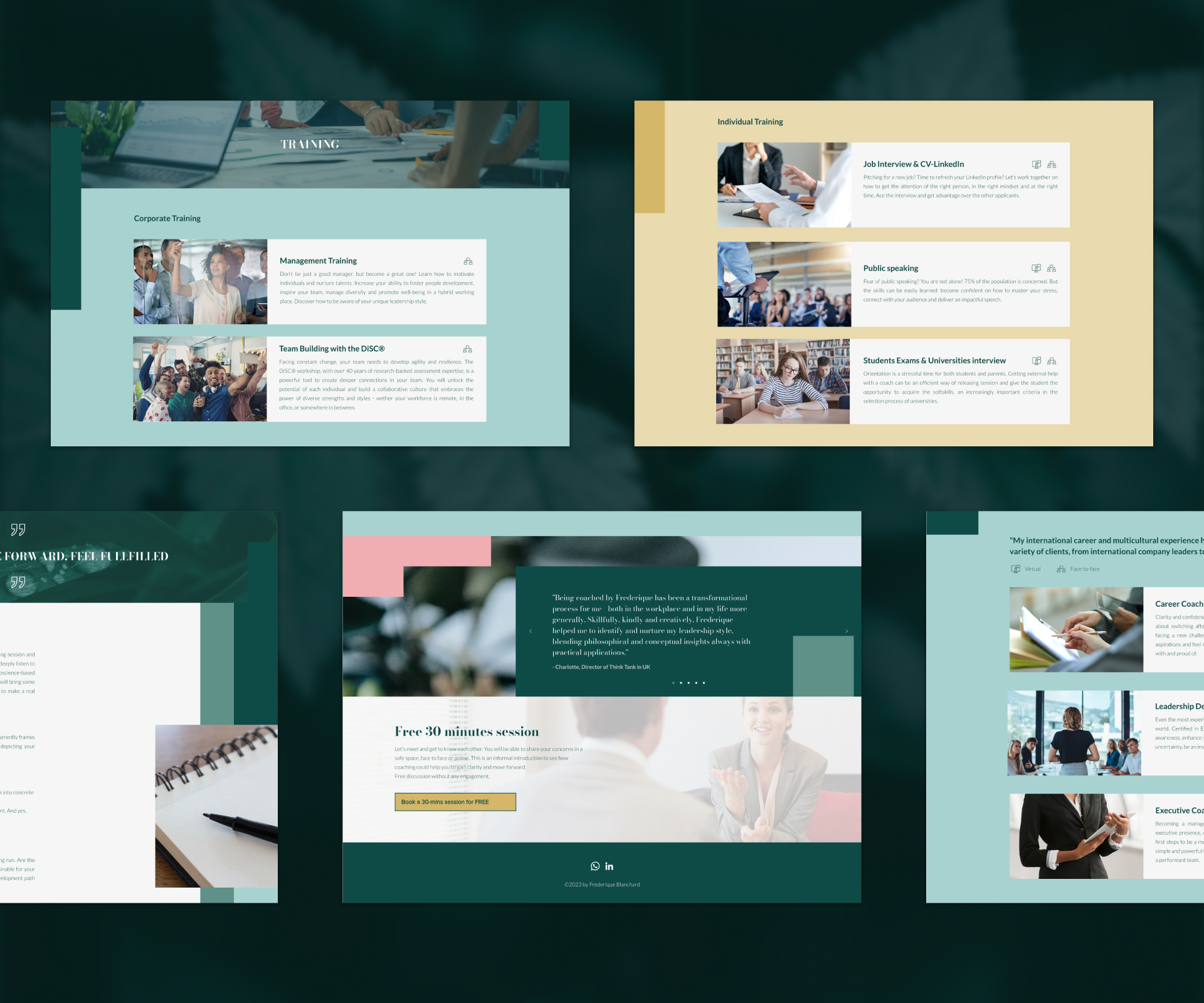 Frederique Blanchard website — training pages and free session section